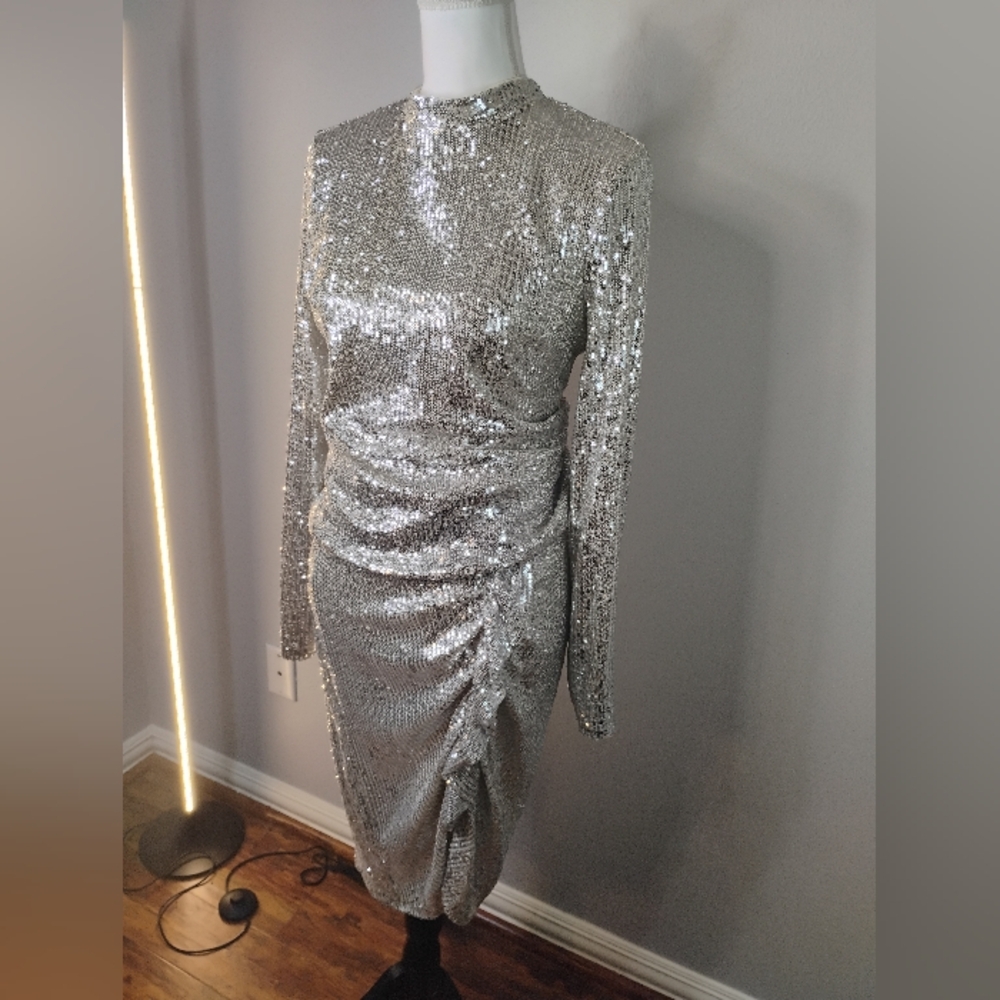 Endless Rose Metallic Long Sleeve Dress